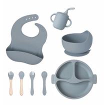 Kit 8 pecas Talheres Bebê Conjunto Prato Jantar Silicone Bebês Tigela ventosa Sippy Cup Bibs Colher