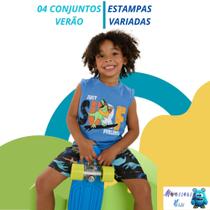 Kit 8 Peças Verão 4 camisas e 4 shorts Menino - Monsters Kids