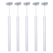 Kit 8 Pendente Luminária Tubo Branco 50 Cm + Lâmpada LED Branco Quente