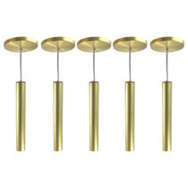 Kit 8 Pendente Tubo Dourado 30Cm Cabo Cristal + Led