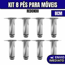 Kit 8 Pés Para Móveis Regulável Redondo Cromado Pezinho Base Para Móveis Cama Armário 8cm