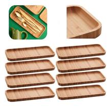 Kit 8 Petisqueiras De Bambu Bandeja Retangular 28x11cm Prato