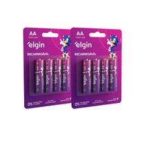 Kit 8 Pilhas Aa Recarregável Elgin 2500 Mah