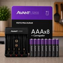 Kit 8 Pilhas AAA Palito Recarregável 1000MAH + Carregador Rápido Bivolt 408261012-8-AAA Avant Use Kit 8 Pilhas AAA Palito Recarregável 1000MAH + Carregador Rápido Bivolt 408261012-8-AAA Avant Use