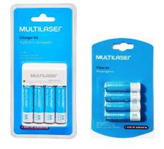 Kit 8 Pilhas Recarregáveis AA 2500 mah 1.2v Multilaser + Carregador Bivolt