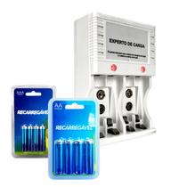 Kit 8 Pilhas Recarregável Aa/aaa + Carregador Rápido Bivolt