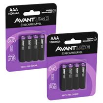 Kit 8 Pilhas Recarregável Aaa Palito 1000mah 1.2v Avant Use Kit 8 Pilhas Recarregável Aaa Palito 1000mah 1.2v Avant Use