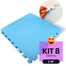 Kit 8 Placa Tapete Infantil Peça EVA Estilo Tatame 50x50cm 10mm (2m²) Emborrachado Crianças Bebes Exercícios c/ Encaixe + Bordas Acabamento