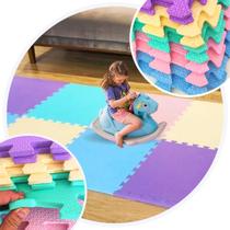 Kit 8 Placa Tapete Infantil Peça EVA Estilo Tatame 50x50cm 10mm (2m²) Emborrachado Crianças Bebes Exercícios c/ Encaixe + Bordas Acabamento