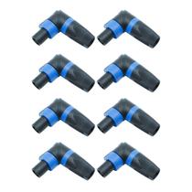 Kit 8 Plug Speakon Macho em L 90º Conector Trava 4 Vias Azul