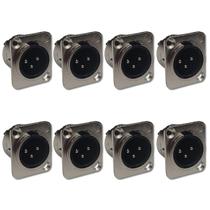 Kit 8 Plug XLR Macho Painel 3 Pinos Gold Metal ABS HX091 HJH