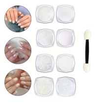 Kit 8 Pó Aurora Branco Furta Cor Unhas Nail Art Pincéis Manicure Nail Art Nail Designer Unhas Decoradas