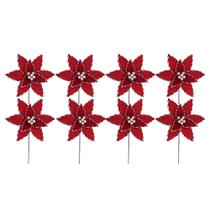 Kit 8 Poinsetia Decorativa Natalina Vermelha com Bordas Vermelha e Branca 35cm Tok da Casa