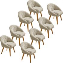 Kit 8 Poltrona Sala Decorativa Louis Veludo Bege Pés Palito Castanho