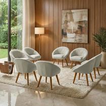 Kit 8 Poltrona Sala Decorativa Louis Veludo Gelo Pés Palito Castanho
