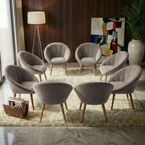 Kit 8 Poltrona Sala Decorativa Sofia Veludo Bege Pés Palito