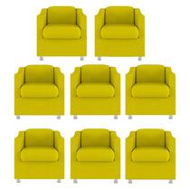 Kit 8 Poltronas Bia Decorativa Reforçada Recepção Clinica Salão Sala De Estar Suede