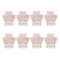 Kit 8 Poltronas Decorativa Leticia Suede Rosa Bebê Pés Palito Castanho - Pallazio Kit 8 Poltronas Decorativa Leticia Suede Rosa Bebê Pés Palito Castanho - Pallazio