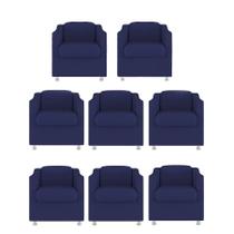 Kit 8 Poltronas Decorativa Reforçada Recepção Clinica Salão Suede Azul Marinho