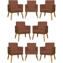 Kit 8 Poltronas Decorativas Para Sala Quarto Recepção Escritório Confortável Luxo Lis Tecido Sintético e Suede