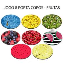 Kit 8 Porta Copos com as Estampas Vibrantes de Frutas Florais Redondo - Criative Gifts
