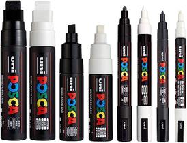 Kit 8 POSCA Preto e Branco PC-17K, PC-8K, PC-5M, PC-3M Uni Kit 8 POSCA Preto e Branco PC-17K, PC-8K, PC-5M, PC-3M Uni