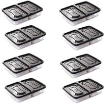 Kit 8 Pote de Alimento Retangular Transparente 2 Divisórias