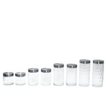 Kit 8 pote de vidro com tampa inox bolhas redondo 800ml, 1300ml, 1700ml e 2200ml - Mozcada