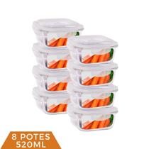 Kit 8 Pote de Vidro Hermético Mantimento Tampa 4 Travas 520ml