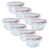Kit 8 Pote De Vidro Hermético Redondo Com Tampa Lock Marmita Fit 400ml