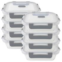 Kit 8 Pote de Vidro Marmita Fit Dieta Tampa Hermética 640mL