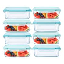 Kit 8 Pote de Vidro Marmita Hermético Retangular com Tampa Azul Vedação 640ml Em Casa Tem