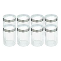 Kit 8 Pote de Vidro Porta Mantimentos Vidro com Tampa Inox para Grãos Cereais 1200ml 18cm Lyor