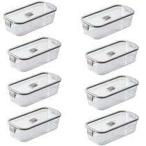 Kit 8 Pote Hermético Slim Multiuso 845 ML Cinza 22x10x6Cm