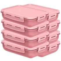 Kit 8 Pote Marmita com Tampa Hermética com Divisória Retangular Plástico 800ml Rosa
