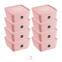 Kit 8 Pote Plastico Rosa Quadrado 500ml Gourmet Fit