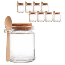 Kit 8 Pote Porta Tempero Redondo Vidro com Colher de Bambu e Tampa Rolha 200ml