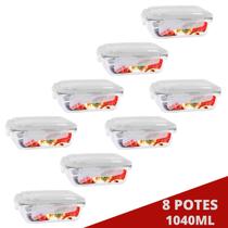 Kit 8 Pote Tampa Hermetica Retangular Vidro 1040ml Multiuso Kit 8 Pote Tampa Hermetica Retangular Vidro 1040ml Multiuso