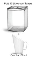 Kit 8 Potes 10 Litros Quadrado Acrílico Com Tampa + Concha