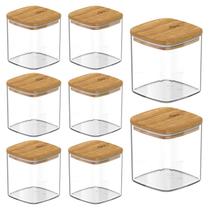 Kit 8 Potes Acrilico Tampa Bambu Hermetico 150ml P/ Temperos