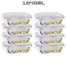 Kit 8 Potes de Vidro 1040ml Marmita Tampa Plastico 4 Travas