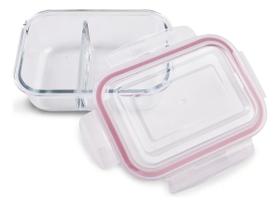 Kit 8 Potes de Vidro com Divisória Marmita Fit 4 Travas 600ml