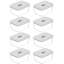 Kit 8 Potes De Vidro Hermético 2400ml Fresh Lock Branco com Tampa para Forno Microondas