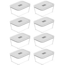 Kit 8 Potes De Vidro Hermético 2400ml Fresh Lock Branco com Tampa para Forno Microondas Kit 8 Potes De Vidro Hermético 2400ml Fresh Lock Branco com Tampa para Forno Microondas