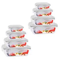 Kit 8 Potes de Vidro Hermetico 4 Tamanhos Retangular Marmita Kit 8 Potes de Vidro Hermetico 4 Tamanhos Retangular Marmita