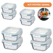 Kit 8 Potes De Vidro Herméticos Quadrados 320Ml - Ad