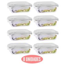 Kit 8 Potes de Vidro Marmita Fit Tampa Plast 4 Travas 1040ml