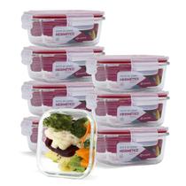 KIT 8 Potes de Vidro Quadrado com Tampa Hermética 520ml