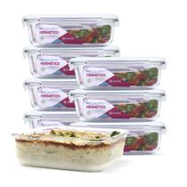KIT 8 Potes de Vidro Retangular com Tampa Hermética 1520ml