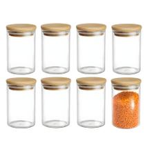 Kit 8 Potes Hermético Mantimento Armazenamento De Vidro Com Tampa de Bambu 250ml Kit 8 Potes Hermético Mantimento Armazenamento De Vidro Com Tampa de Bambu 250ml